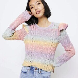 LOFT Women's Pastel spacedye cable knit ruffle Sweater